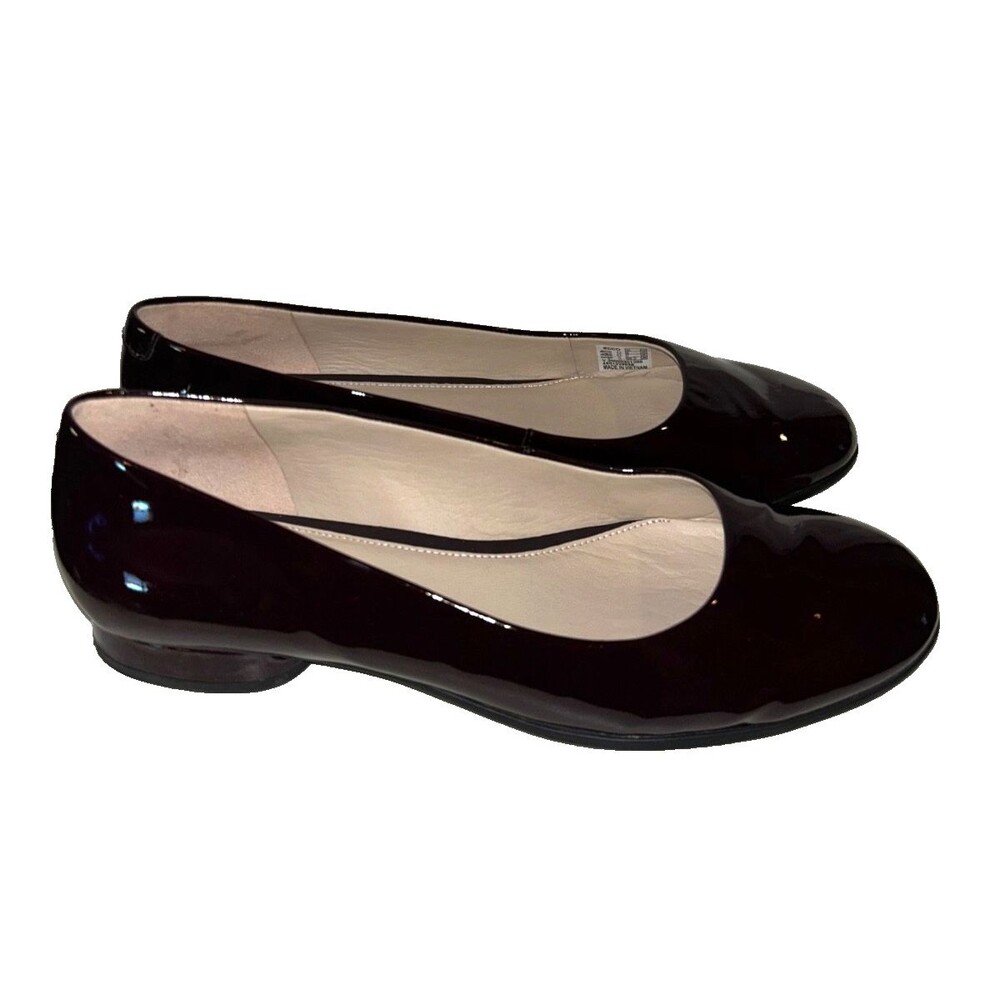 Ecco Women’s Burgundy Patent Leather Ballet Flats Size 40/9US Elegant Old Money